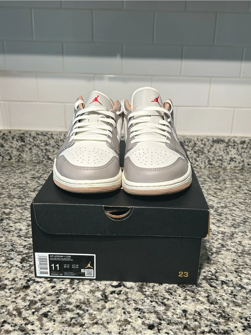 Nike Air Jordan 1 Low - White & Light Gray with Coral Highlights